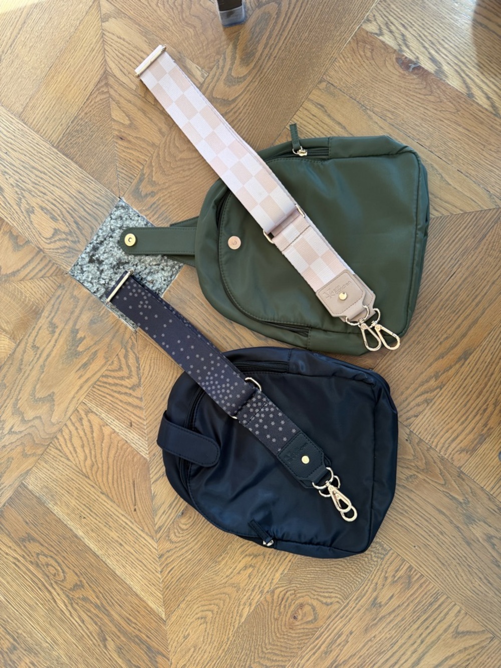 Set of Black and Olive Green Women's Crossbody Sling Bag with Two Straps